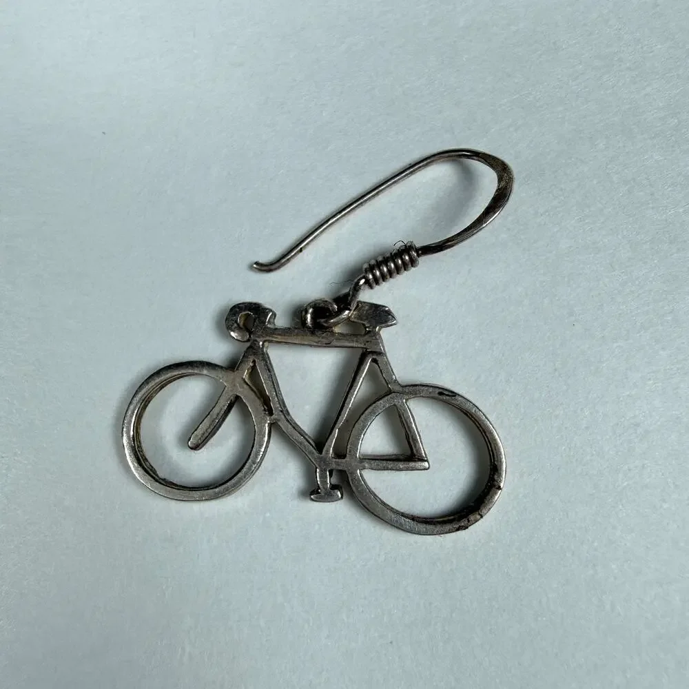 Sterling Silver 925 Bicycle Dangle Earrings 3.39g